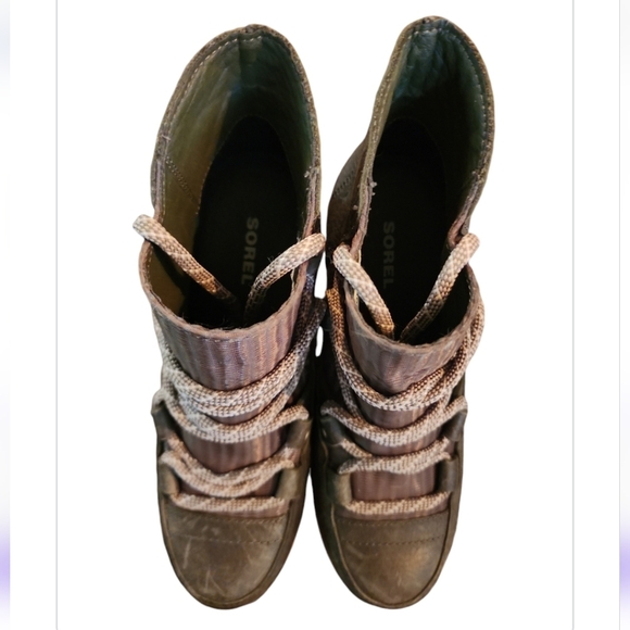 SOREL SANDY ARMY GREEN hidden wedge laceup boot style NL2628-383 Sz5 grunge Goth - Picture 5 of 9